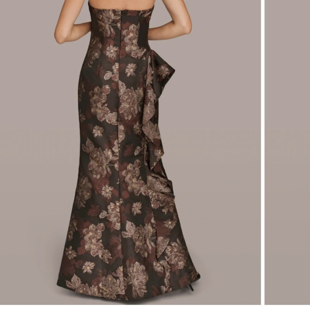 Donna Karan Strapless Floral Midi Dress in Dark Brown and Rose - Picture 2 of 9